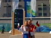 Lucie and Tomas in Czech jerseys in front of Canada hockey place